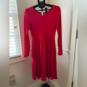 DB Moon Red Midi Dress with Long Sleeves Size Small
